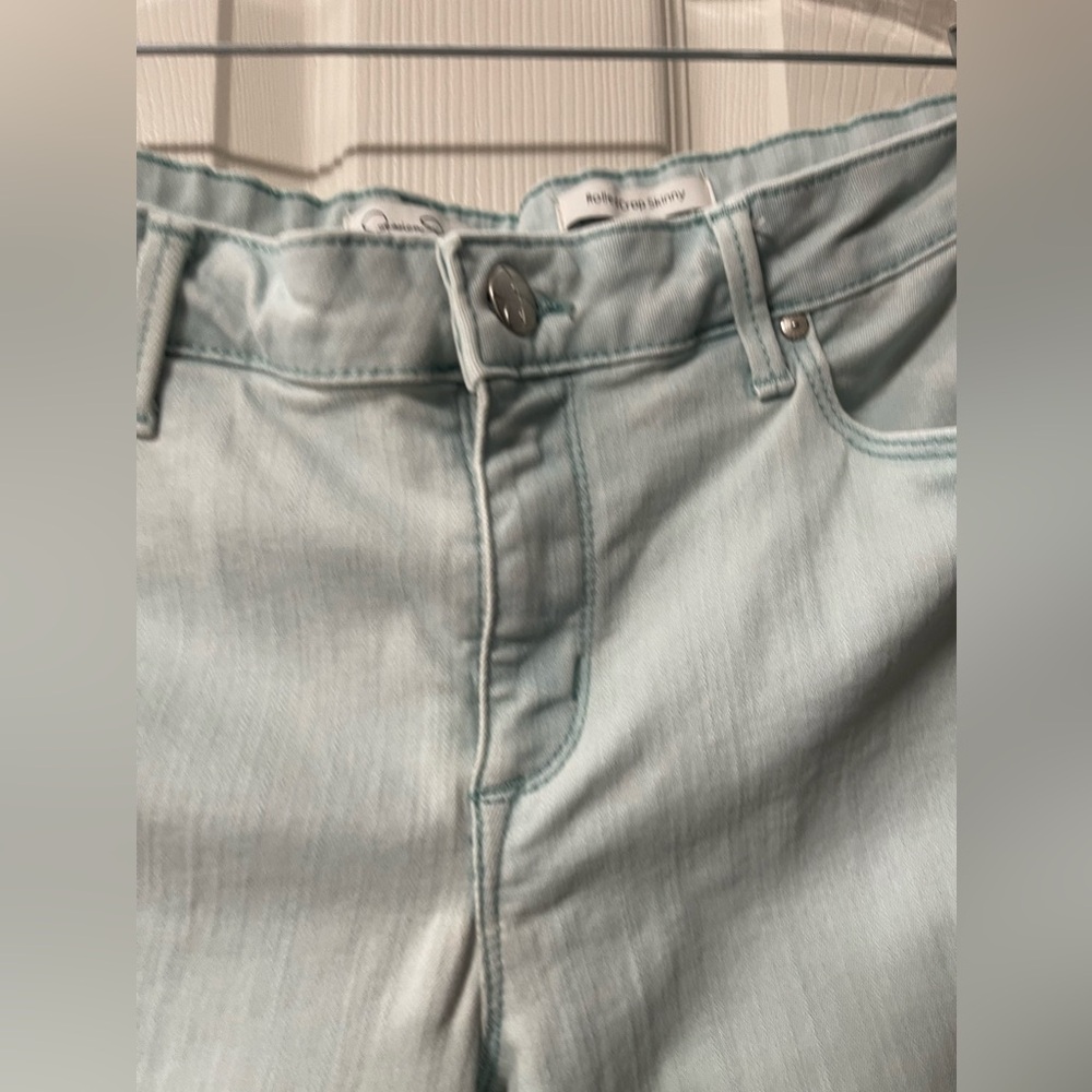 JESSICA SIMPSON Rolled Crop Light Blue/Green Jeans Size 14/32 - Picture 5 of 8